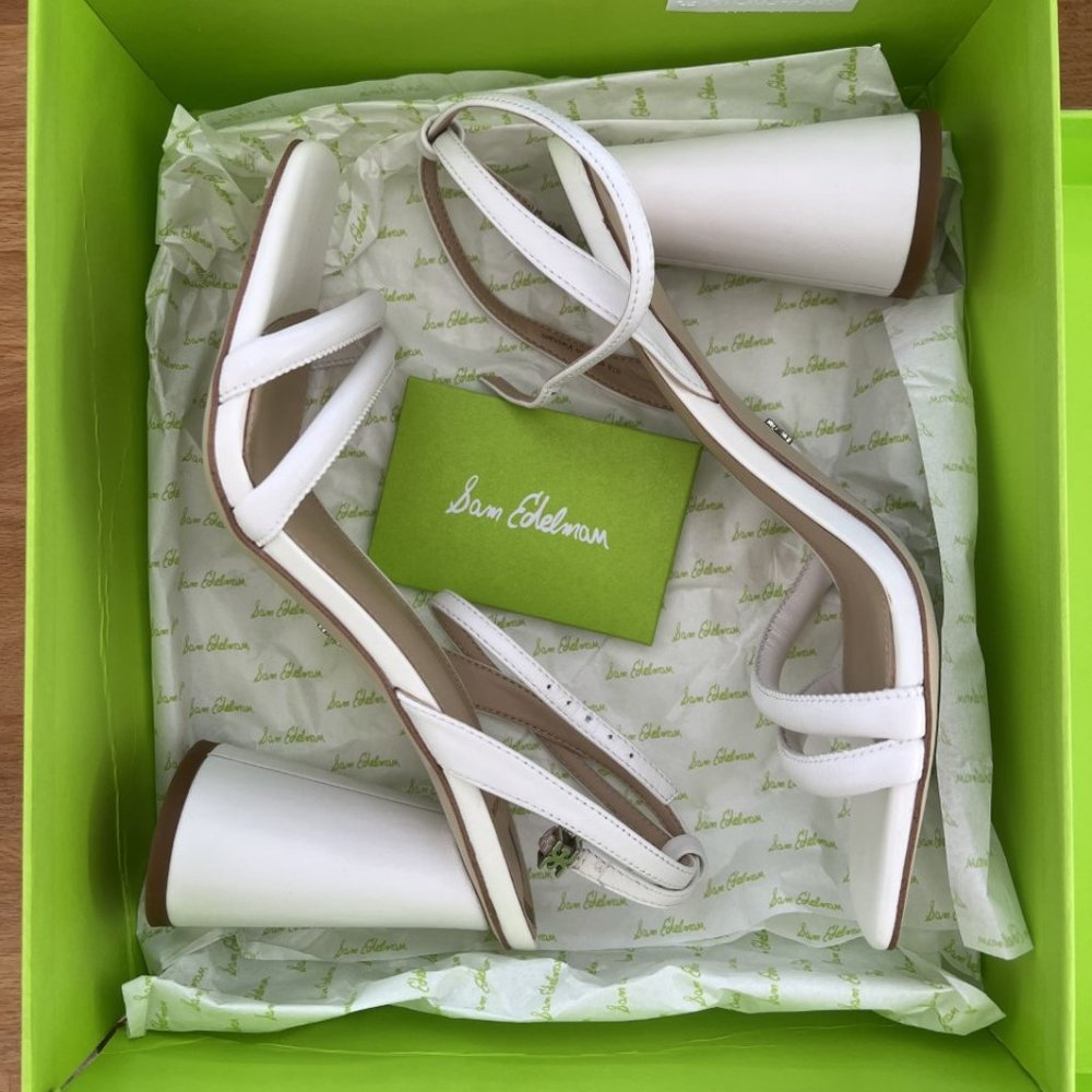 Sam Edelman Kia Block Heel Sandal, White Leather.